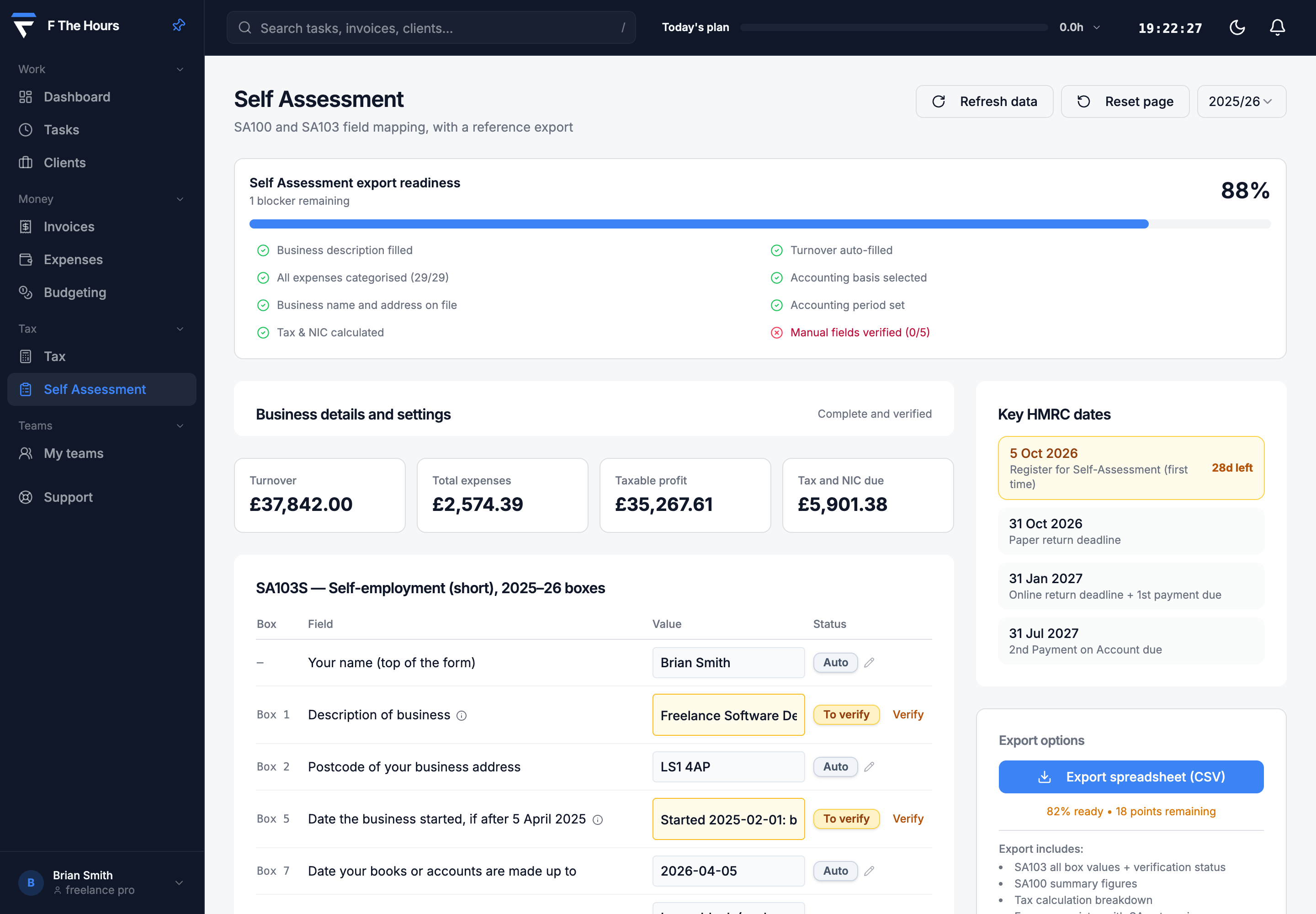 Self Assessment export